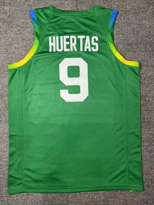 9 Huertas 2024 Olympics Brazil Team Basketball Jersey Green